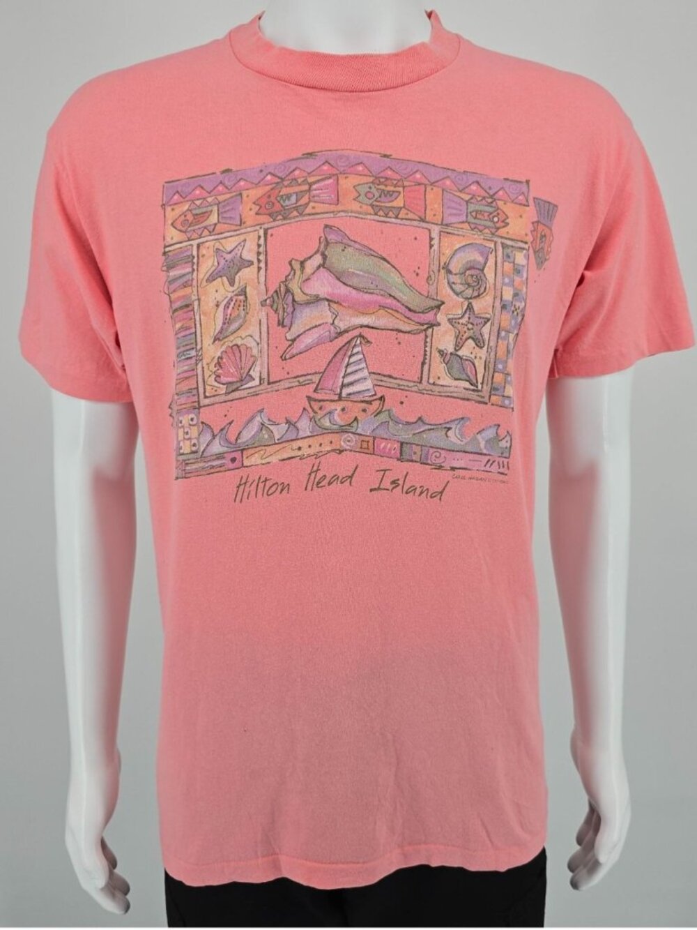 Vintage 1990s Anvil Hilton Head Island Carol Hagan Seashell Art T-Shirt (L)